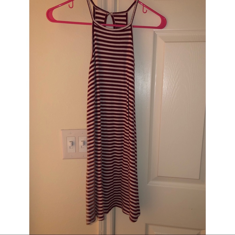Maroon and white ribbed dress